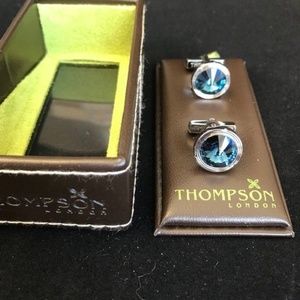 Thompson London Rhodium Swarov Blue Cufflinks CL32
